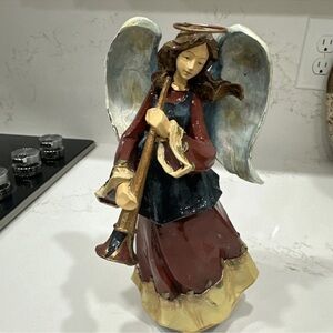 Sankyo Christmas Angel with Trumpet Music Box, plays Silent Night- working 9”
